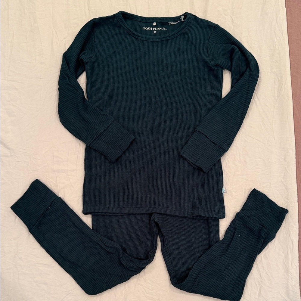 Posh Peanut Hunter Green Waffle Pajama Set for Kids